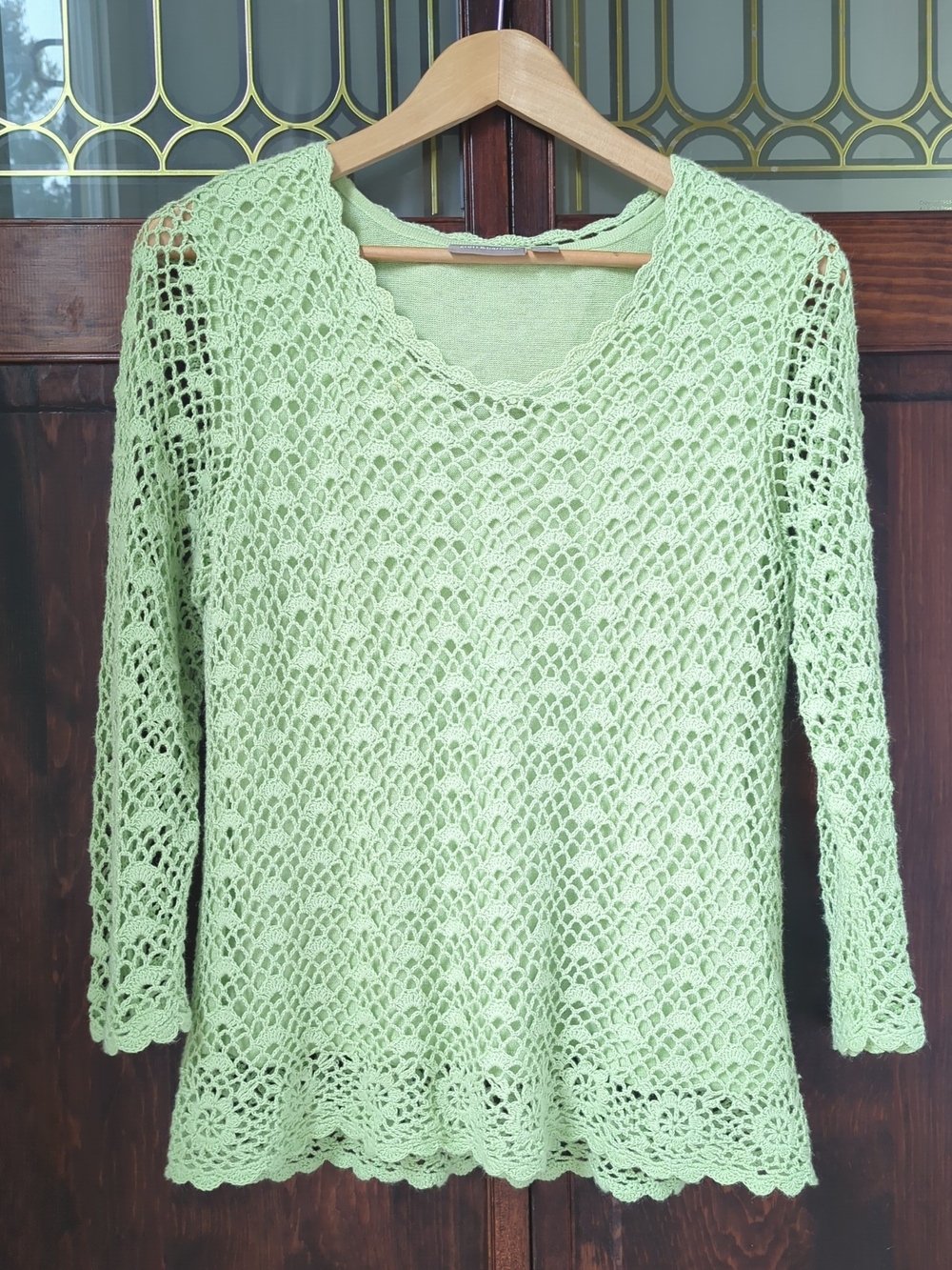 🍋🟩 Croft & Barrow | Lime Green Crochet Long-Sleeve | Women's Size M